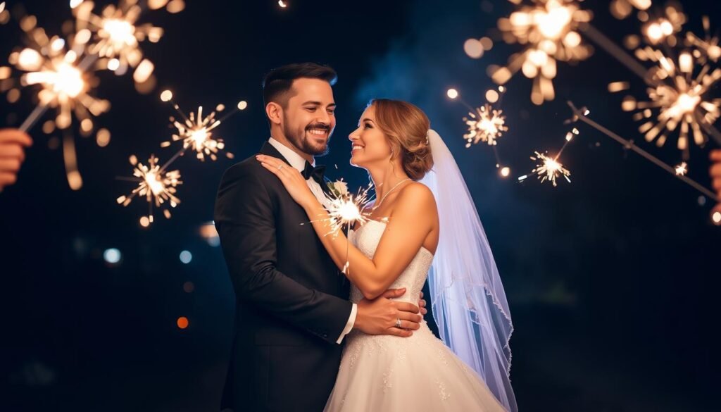 bride and groom sparkler photos