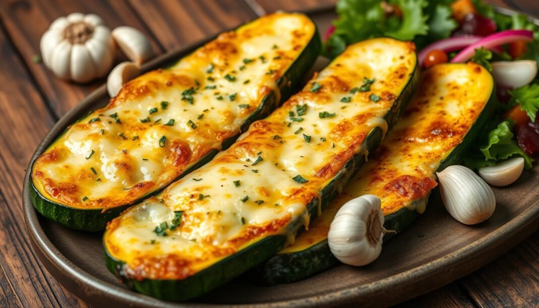 cheesy garlic zucchini steaks